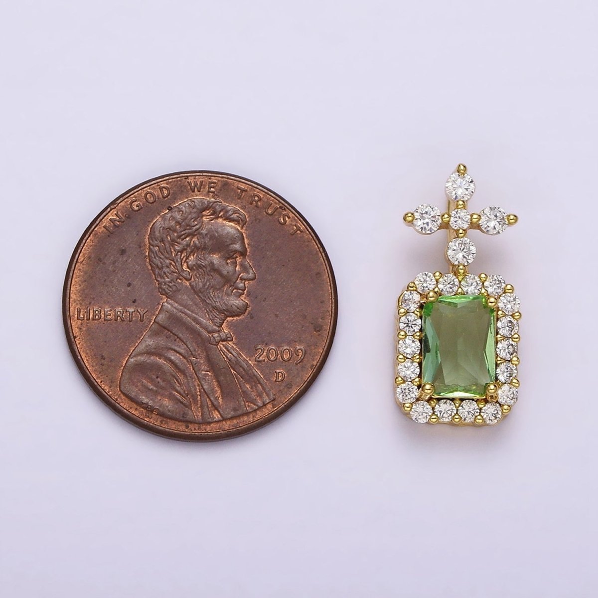 16K Gold Filled Green Baguette Clear Micro Paved Antenna CZ Pendant | AA762 - DLUXCA