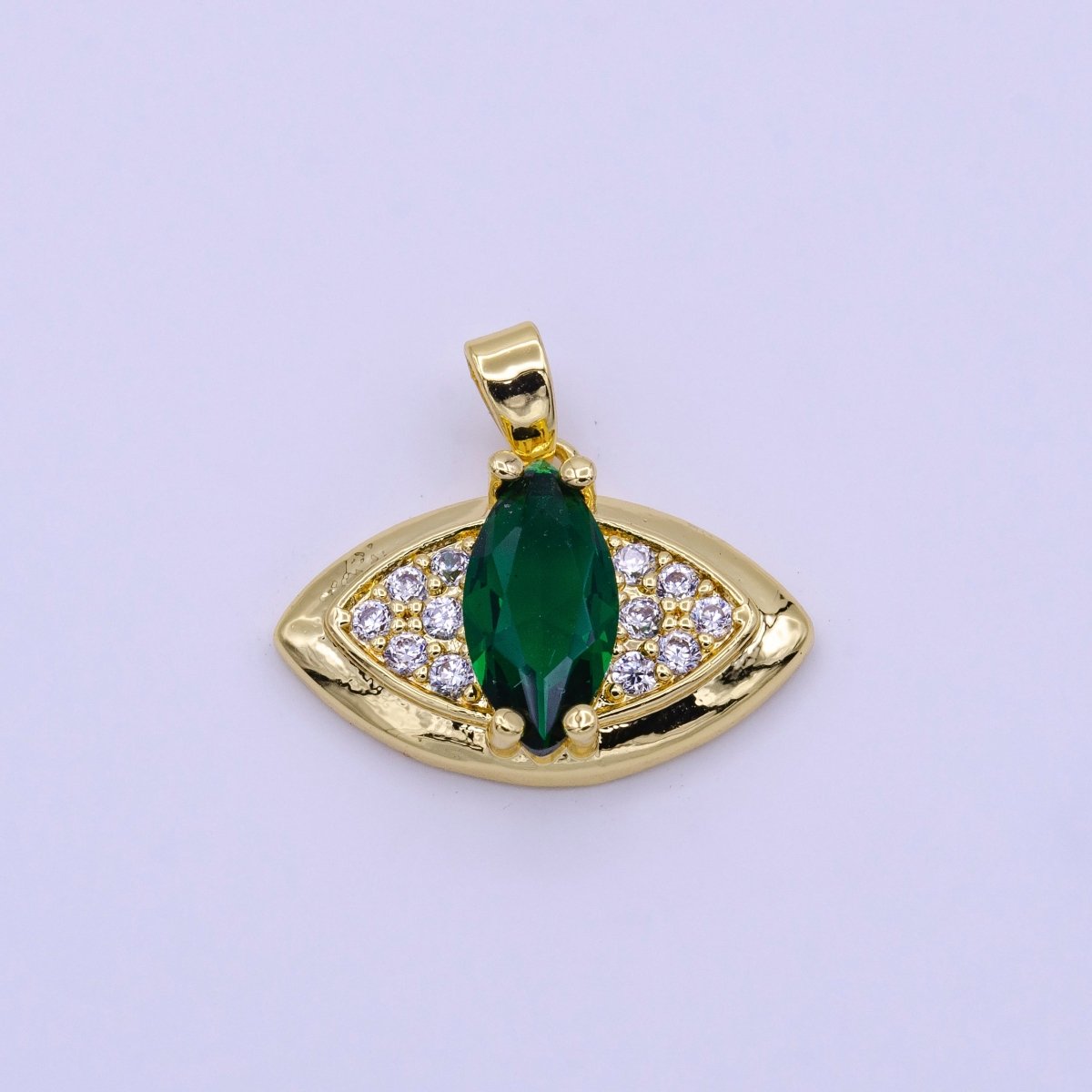 16K Gold Filled Green, Clear Marquise Evil Eye Micro Paved CZ Pendant | AA415 AA416 - DLUXCA