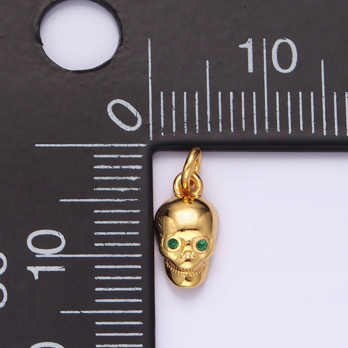 16K Gold Filled Green CZ Eyed Skeleton Skull Charm | AC850 - DLUXCA