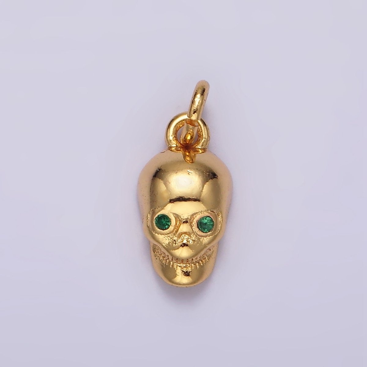 16K Gold Filled Green CZ Eyed Skeleton Skull Charm | AC850 - DLUXCA