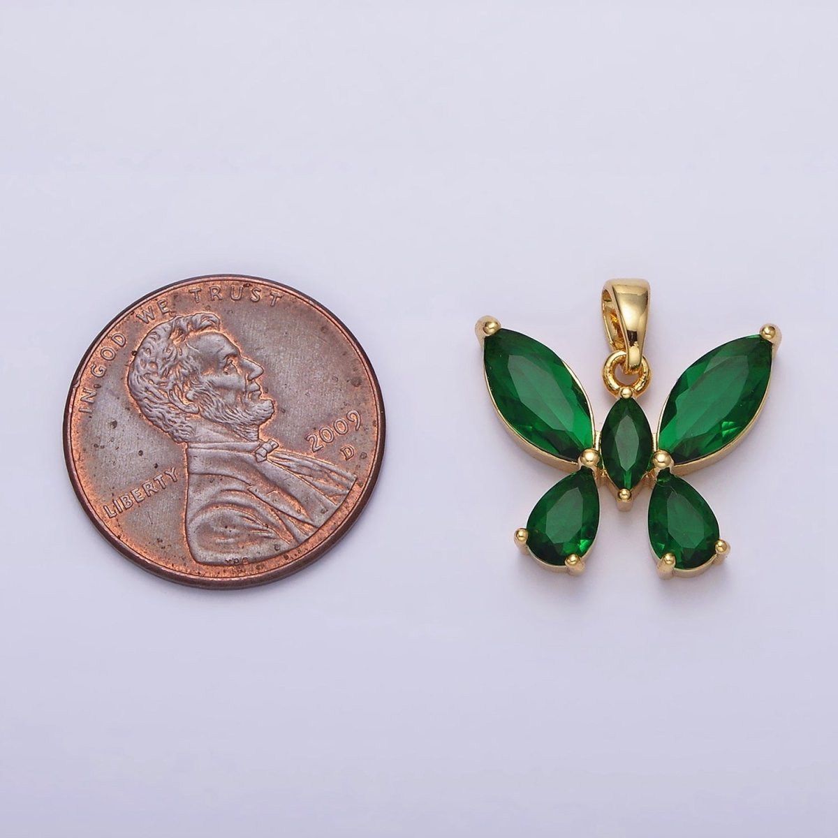 16K Gold Filled Green Emerald CZ Butterfly Mariposa Pendant | AA535 - DLUXCA