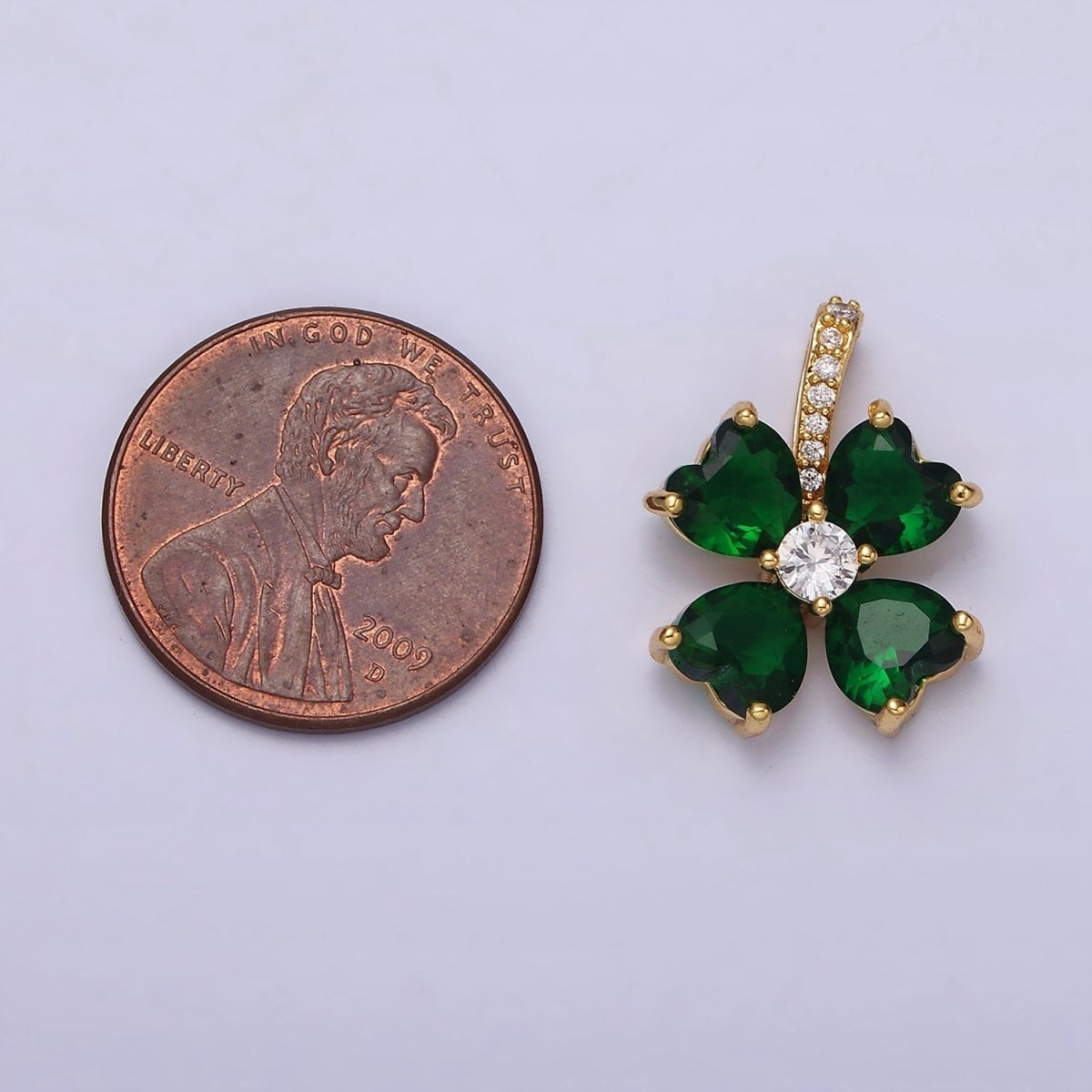16K Gold Filled Green Flower CZ Heart Petal Micro Paved Bail Pendant | AA547 - DLUXCA