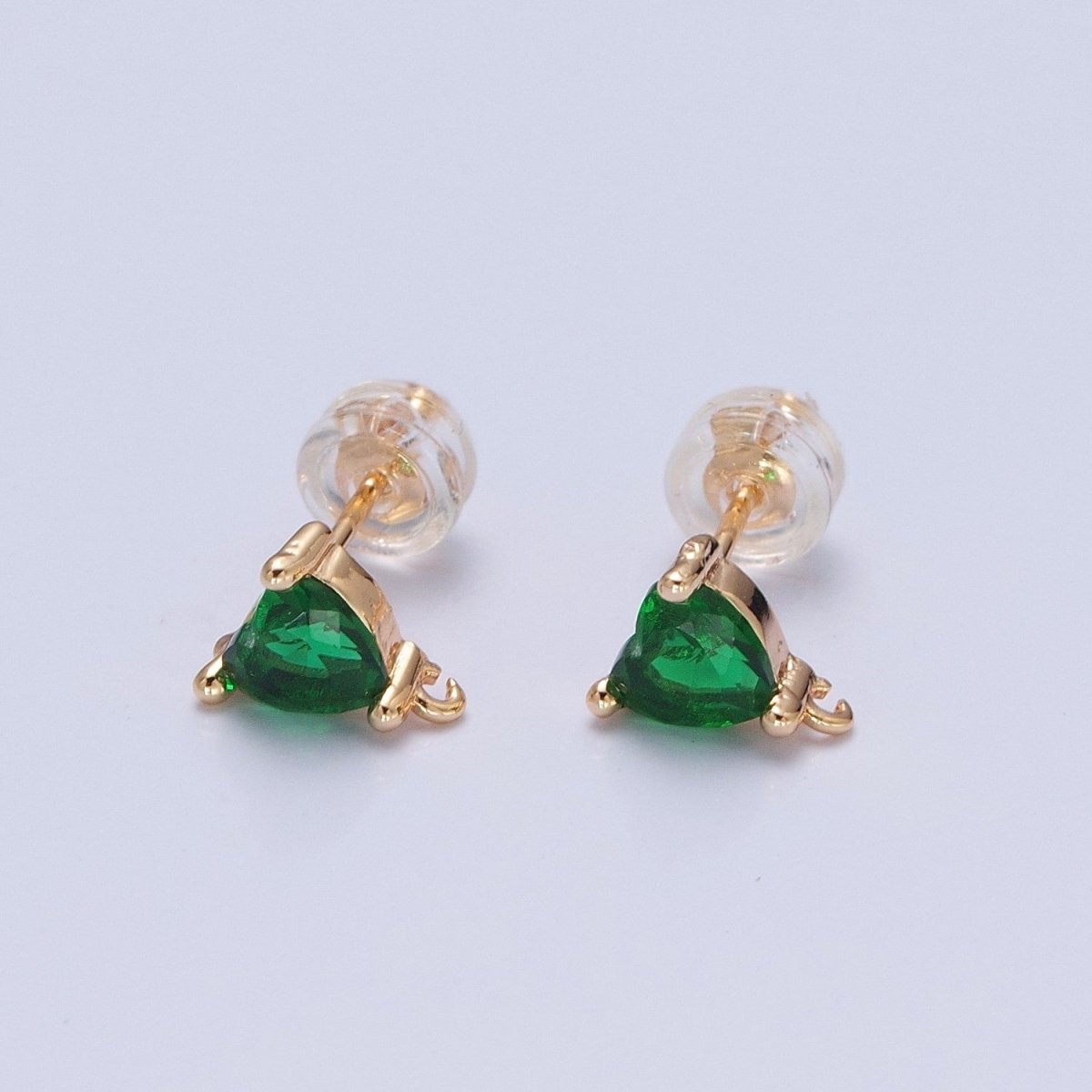 16K Gold Filled Green Heart Cubic Zirconia Studs Open Loop Drops Earrings Supply L-735 - DLUXCA