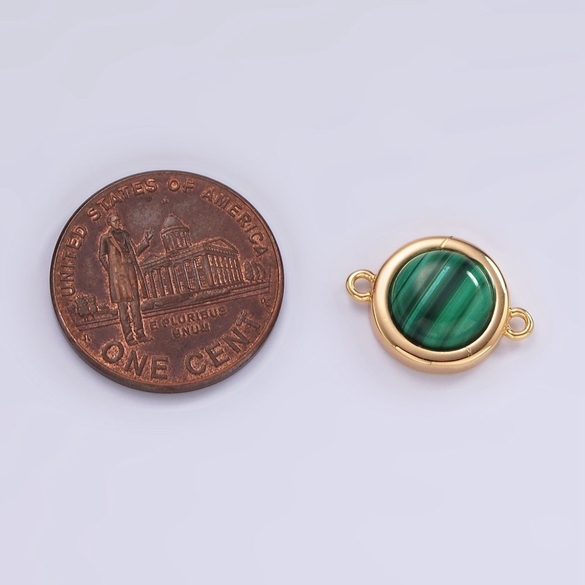 16K Gold Filled Green Malachite Bezel Round Connector | G-152 - DLUXCA