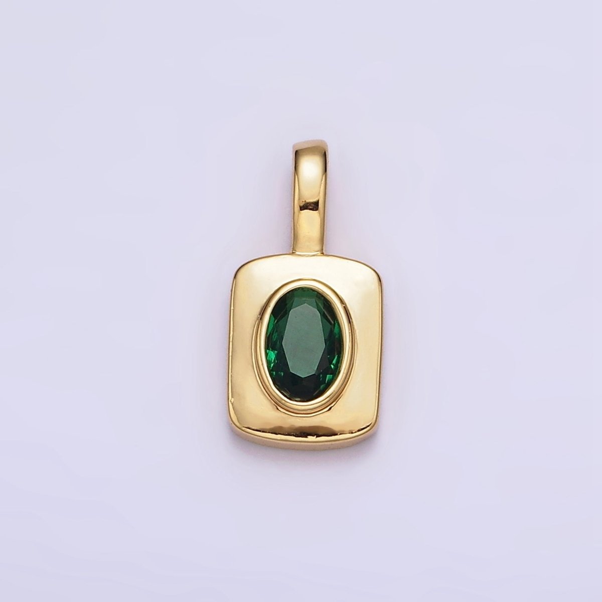 16K Gold Filled Green Oval CZ Rectangular Tag Pendant | AA571 - DLUXCA