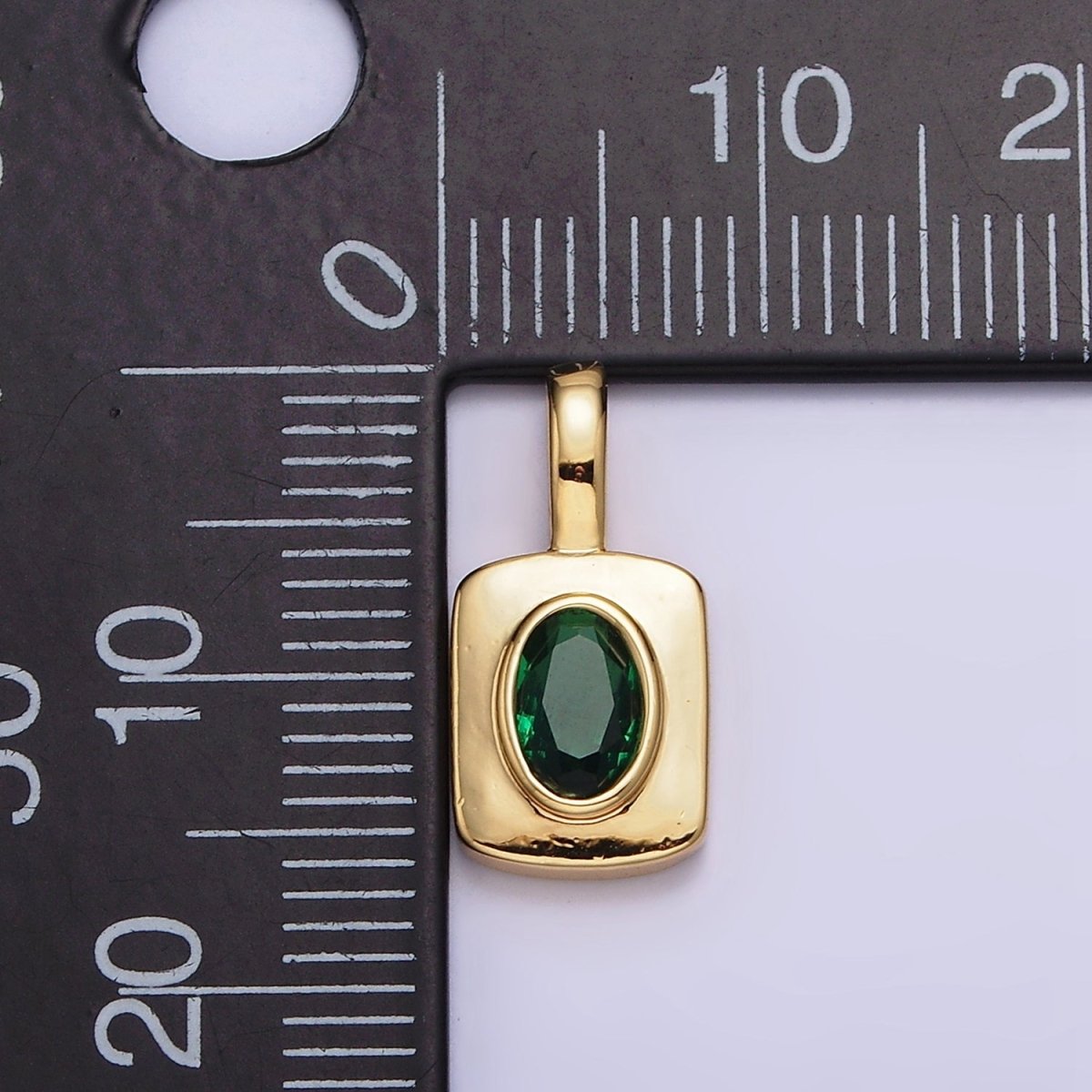 16K Gold Filled Green Oval CZ Rectangular Tag Pendant | AA571 - DLUXCA