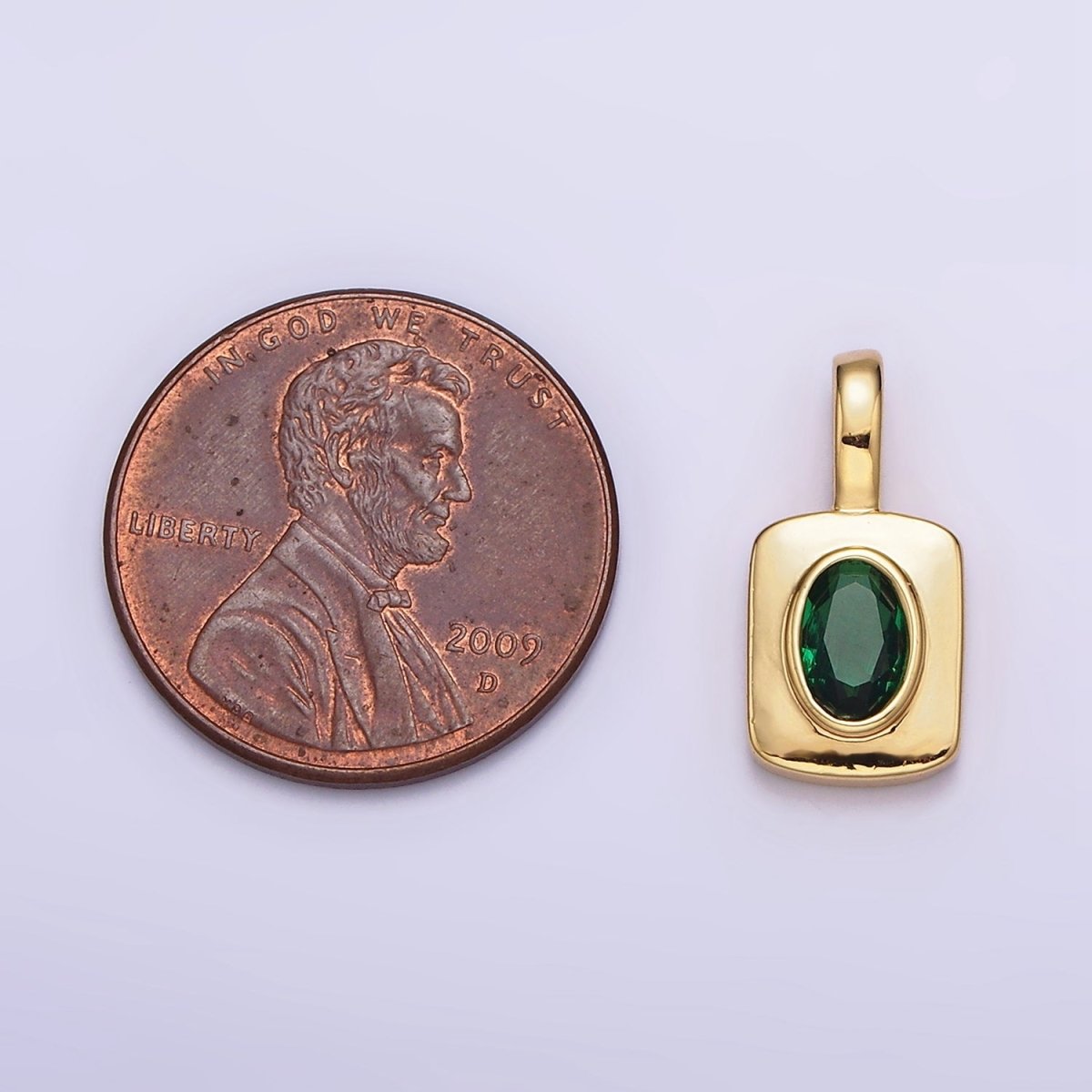 16K Gold Filled Green Oval CZ Rectangular Tag Pendant | AA571 - DLUXCA