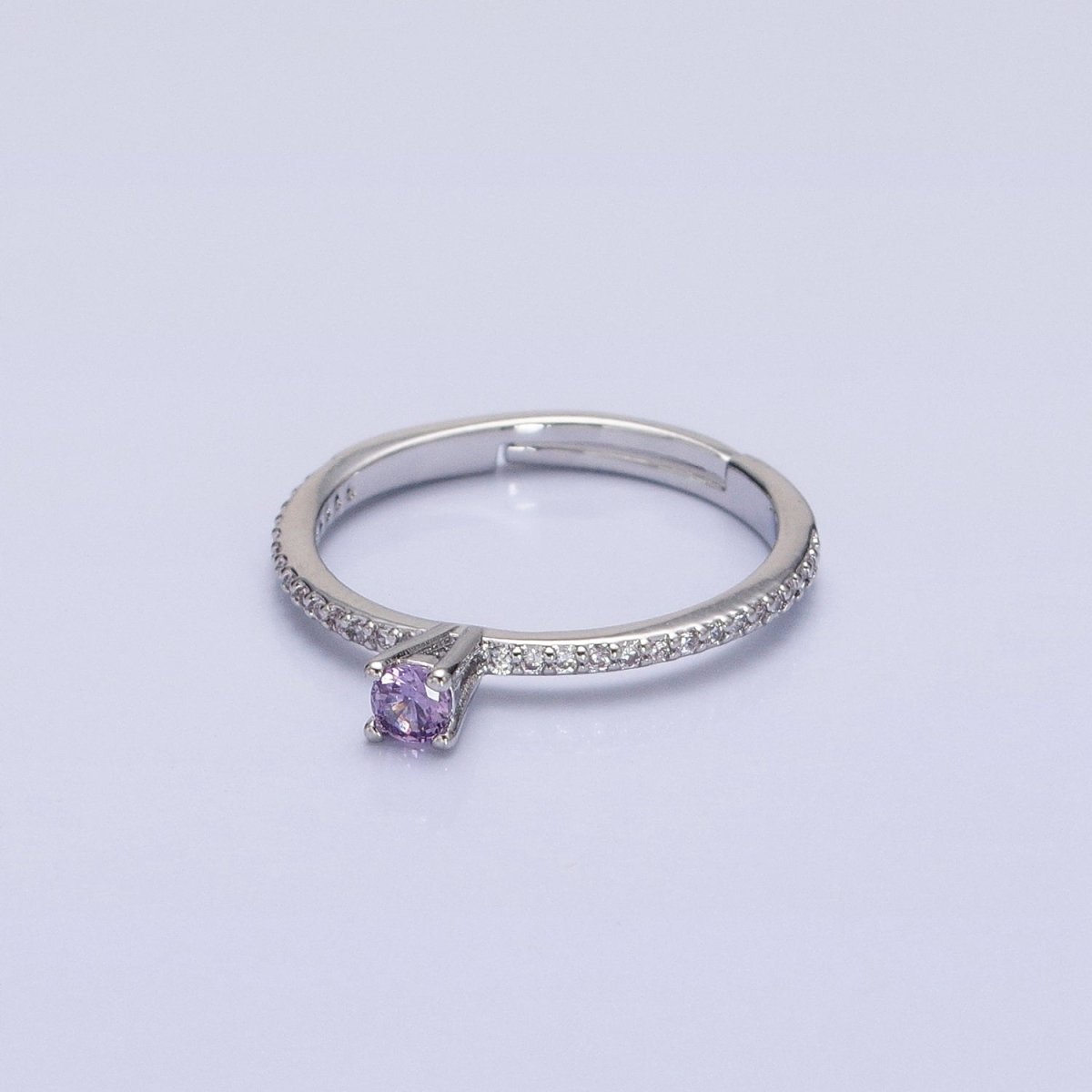 16K Gold Filled Green, Purple CZ Solitaire Clear Micro Paved Adjustable Ring in Gold & Silver | O-1890 O-1891 O-1892 O-1893 - DLUXCA