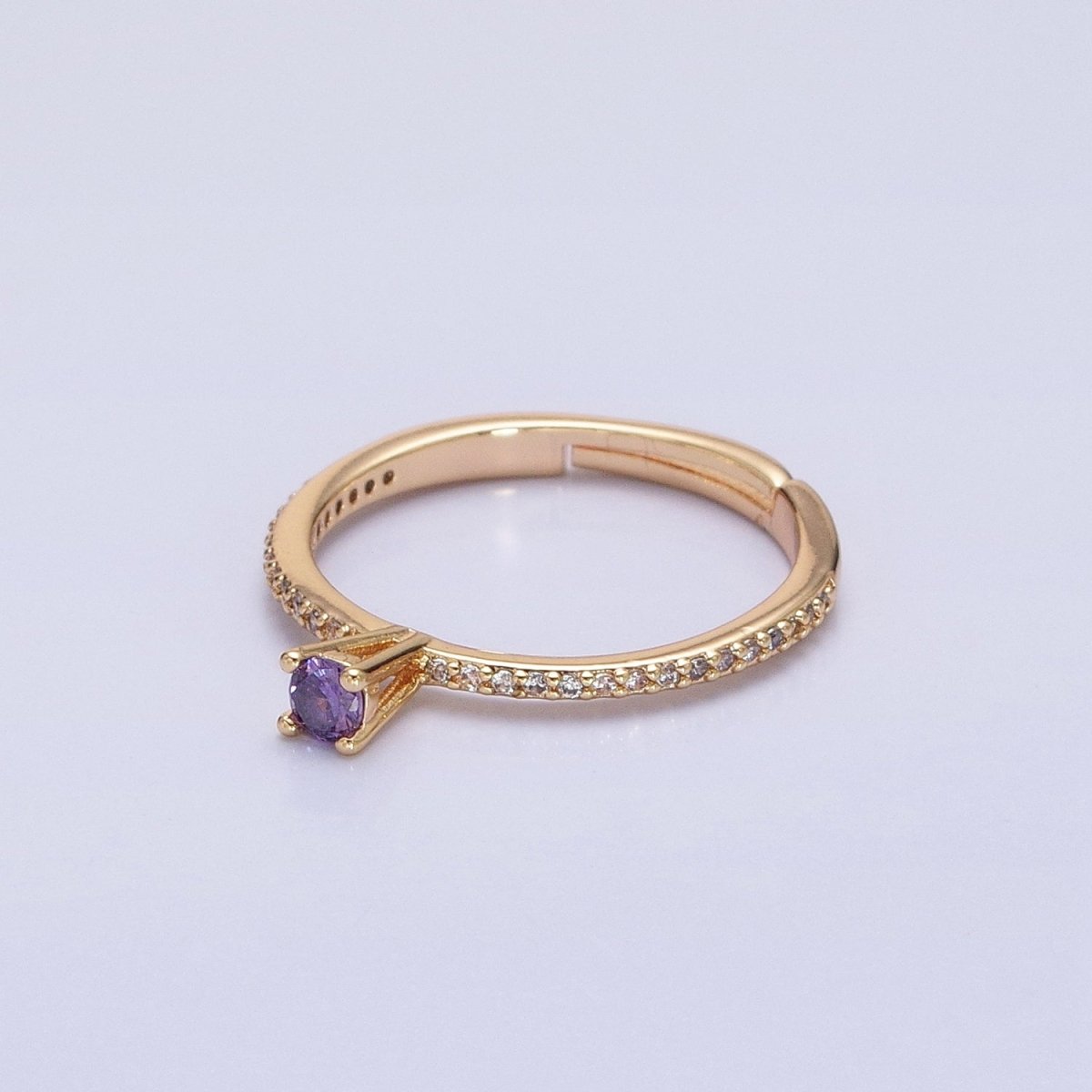 16K Gold Filled Green, Purple CZ Solitaire Clear Micro Paved Adjustable Ring in Gold & Silver | O-1890 O-1891 O-1892 O-1893 - DLUXCA