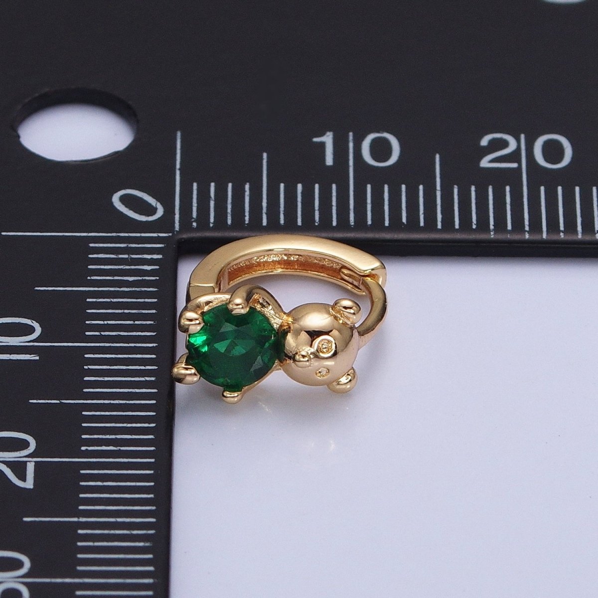 16K Gold Filled Green Round CZ Teddy Bear Animal 11mm Cartilage Huggie Earrings in Silver & Gold | AB650 AD1296 - DLUXCA