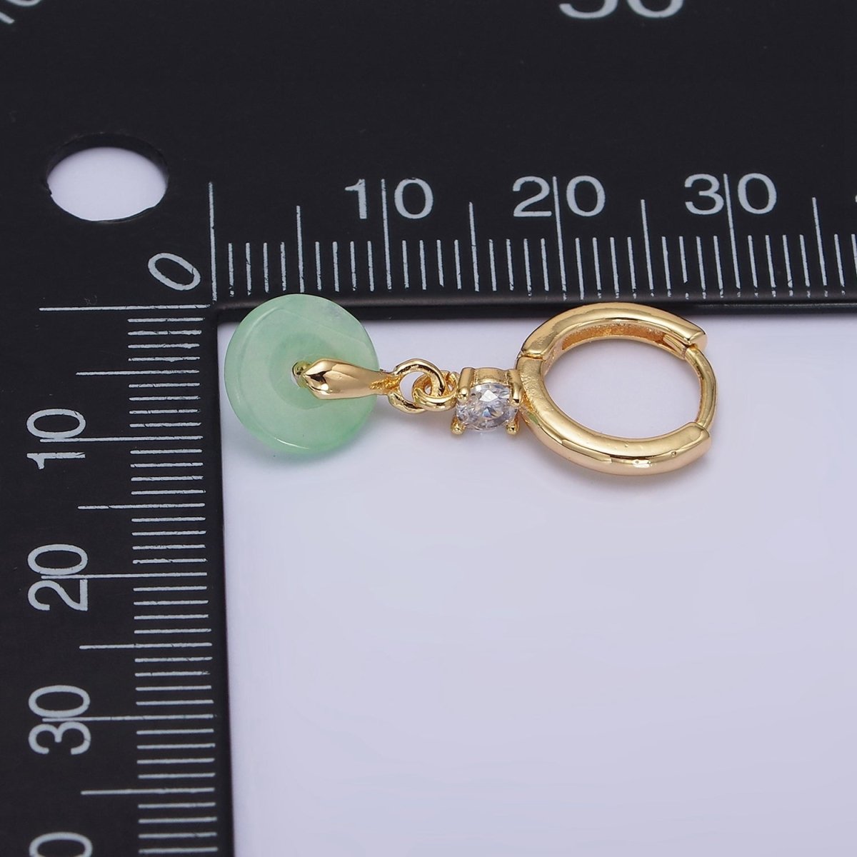 16K Gold Filled Green, White Jade Donut Round Drop Clear CZ Huggie Earrings | AE633 AE652 - DLUXCA