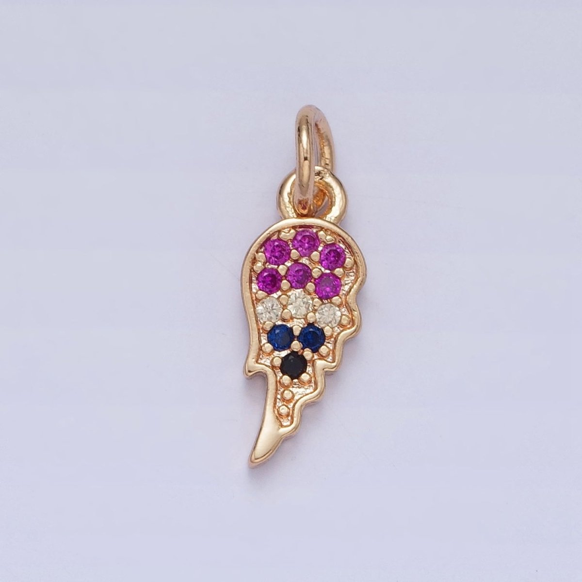 16K Gold Filled Half Angel Wings Micro Paved Multicolor/Clear Cubic Zirconia Matching Charms | X-245 X-246 - DLUXCA
