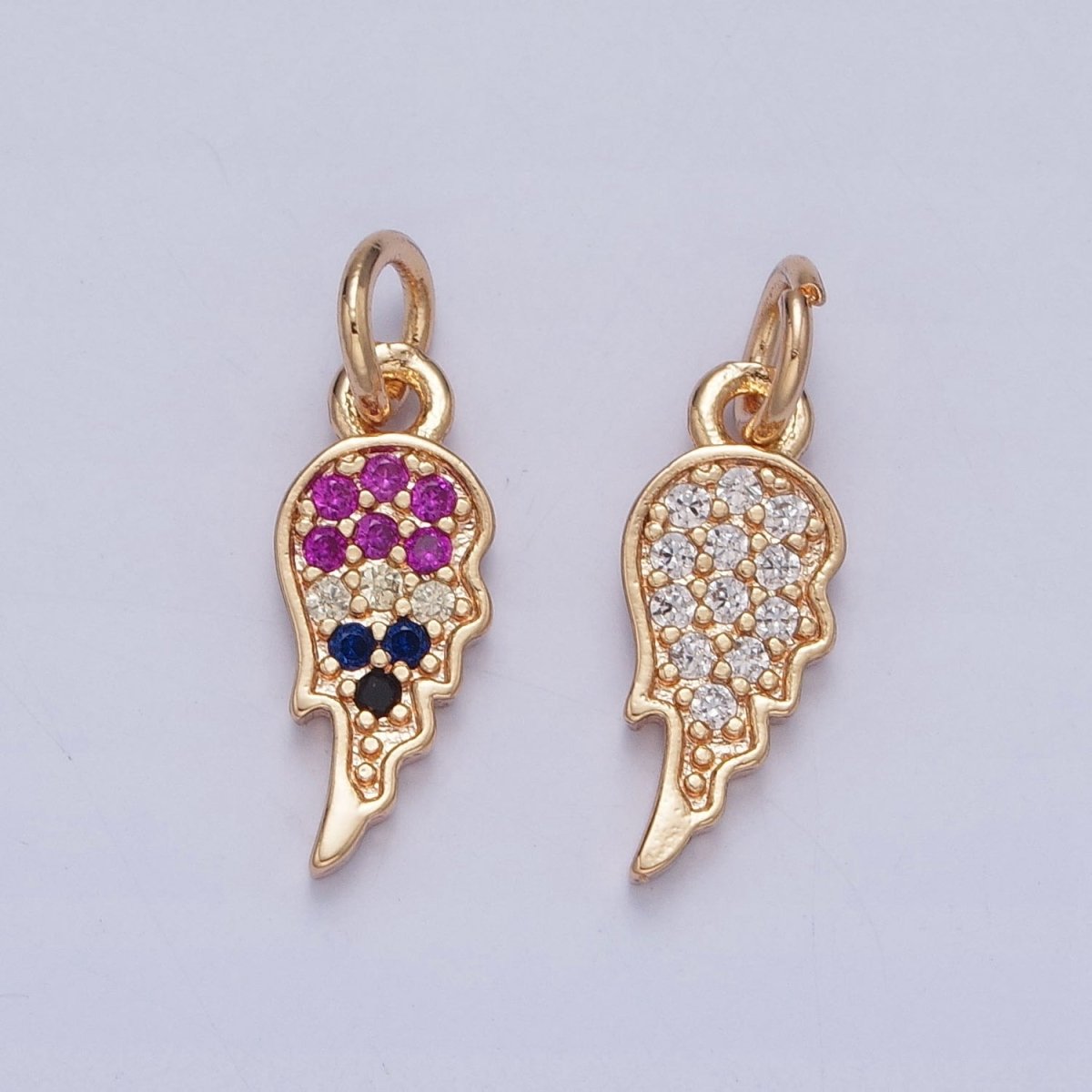 16K Gold Filled Half Angel Wings Micro Paved Multicolor/Clear Cubic Zirconia Matching Charms | X-245 X-246 - DLUXCA