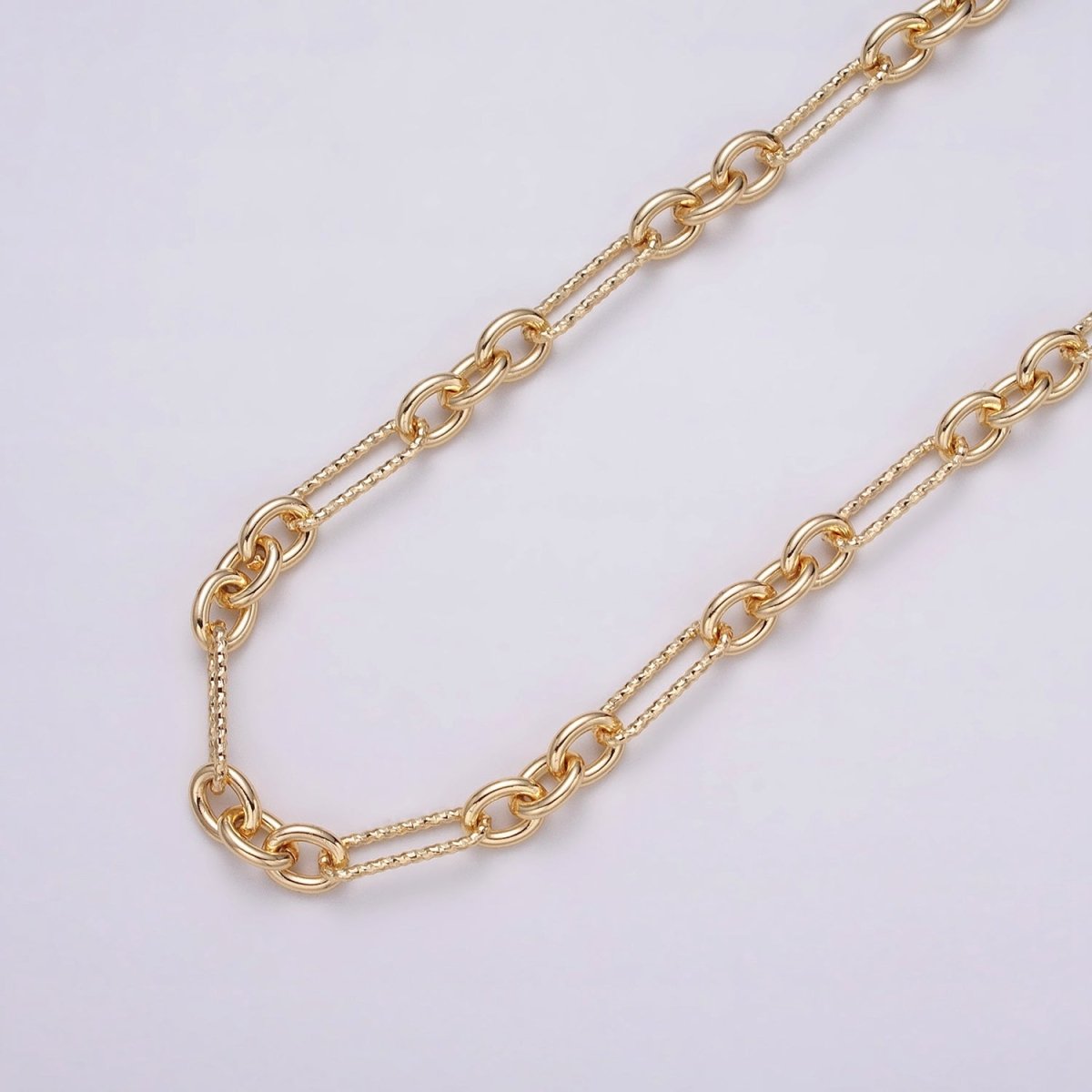 16K Gold Filled Hammered Figaro Long and Short Fancy Unfinished Chain by Yard in Gold & Silver | ROLL-1217 ROLL-1218 Clearance Pricing - DLUXCA