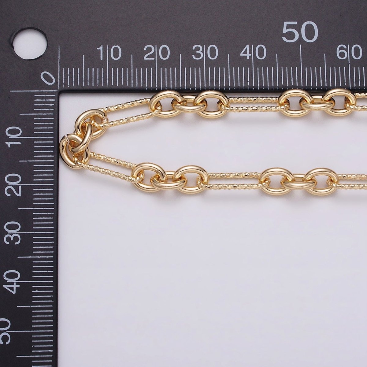 16K Gold Filled Hammered Figaro Long and Short Fancy Unfinished Chain by Yard in Gold & Silver | ROLL-1217 ROLL-1218 Clearance Pricing - DLUXCA
