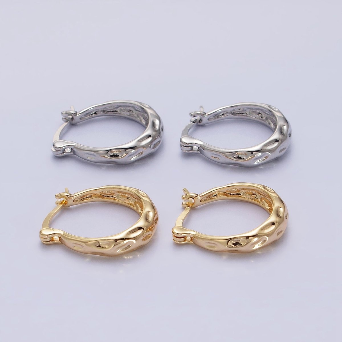 16K Gold Filled Hammered Oblong Latch Earrings in Gold & Silver | AB1423 AB1424 - DLUXCA