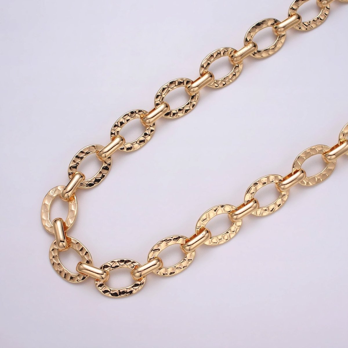 16K Gold Filled Hammered Oval Cable Chain Chain, Silver Unique Chain by Yard for Jewelry Making Supply | ROLL-1257 1258 Clearance Pricing - DLUXCA