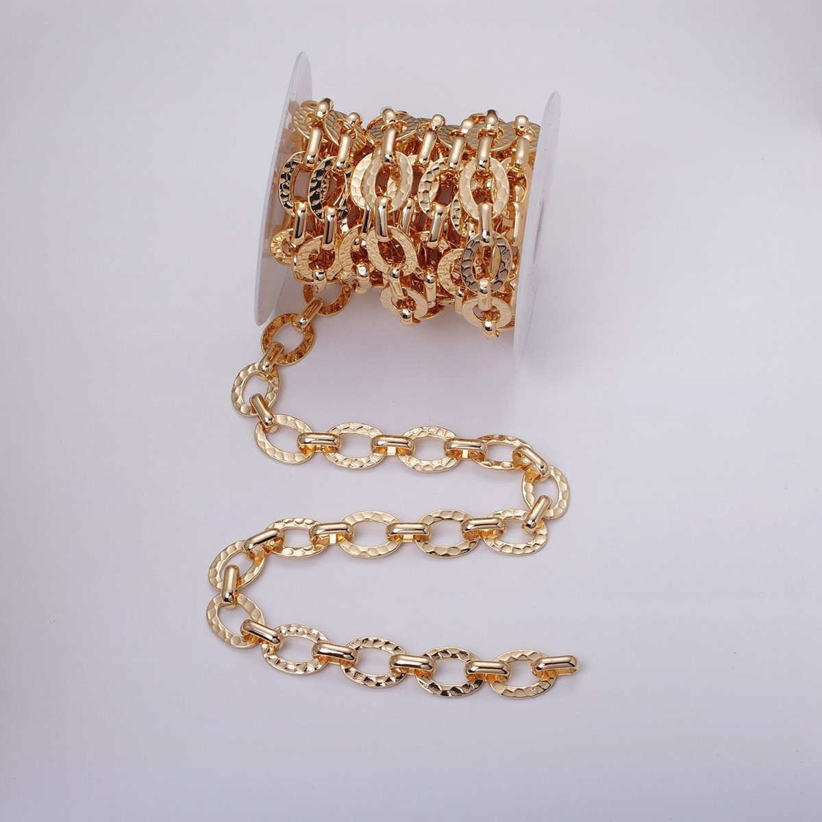 16K Gold Filled Hammered Oval Cable Chain Chain, Silver Unique Chain by Yard for Jewelry Making Supply | ROLL-1257 1258 Clearance Pricing - DLUXCA