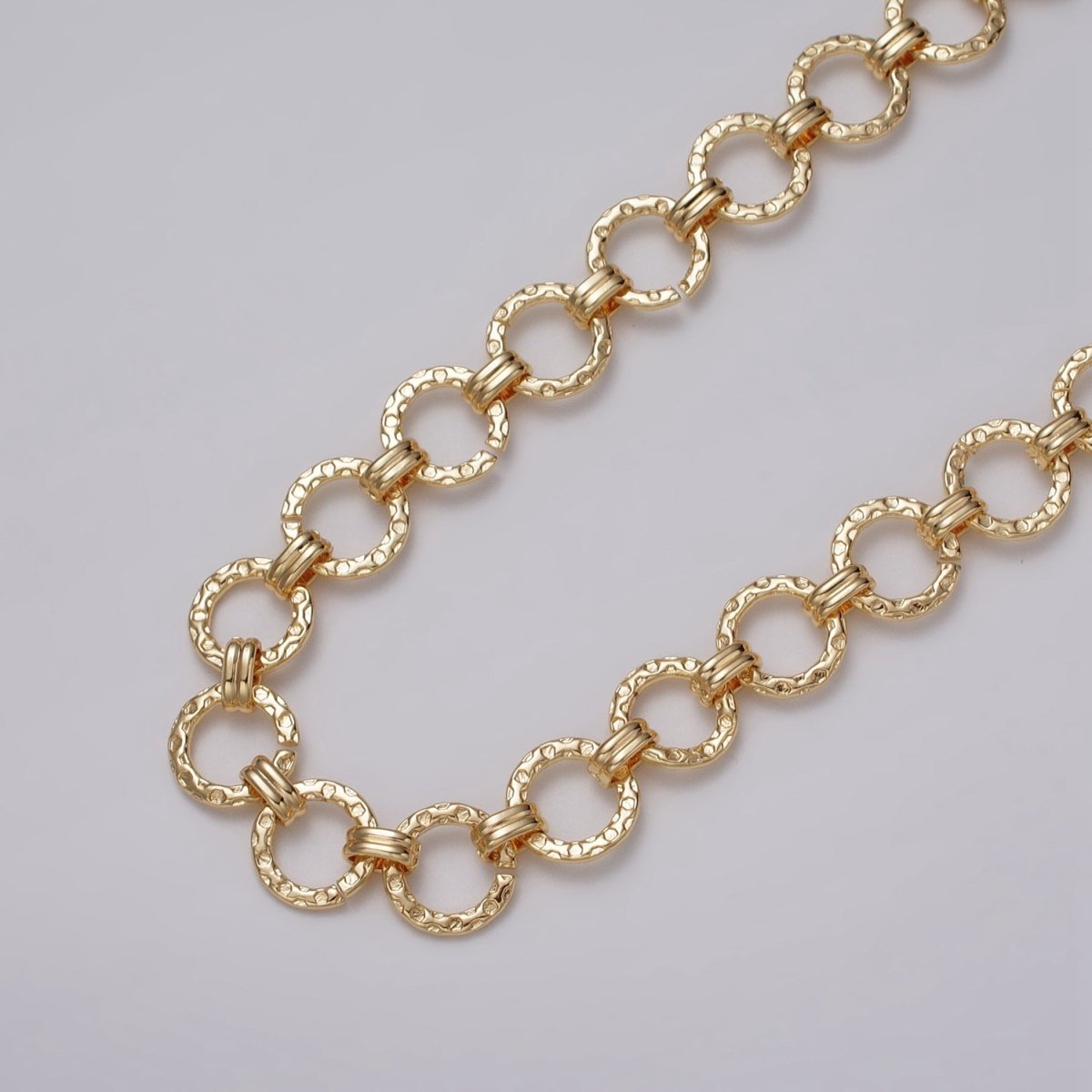 16k Gold Filled Hammered Rolo Unique Unfinished Chain by Yard in Gold & Silver | ROLL-1173 ROLL-1174 Clearance Pricing - DLUXCA