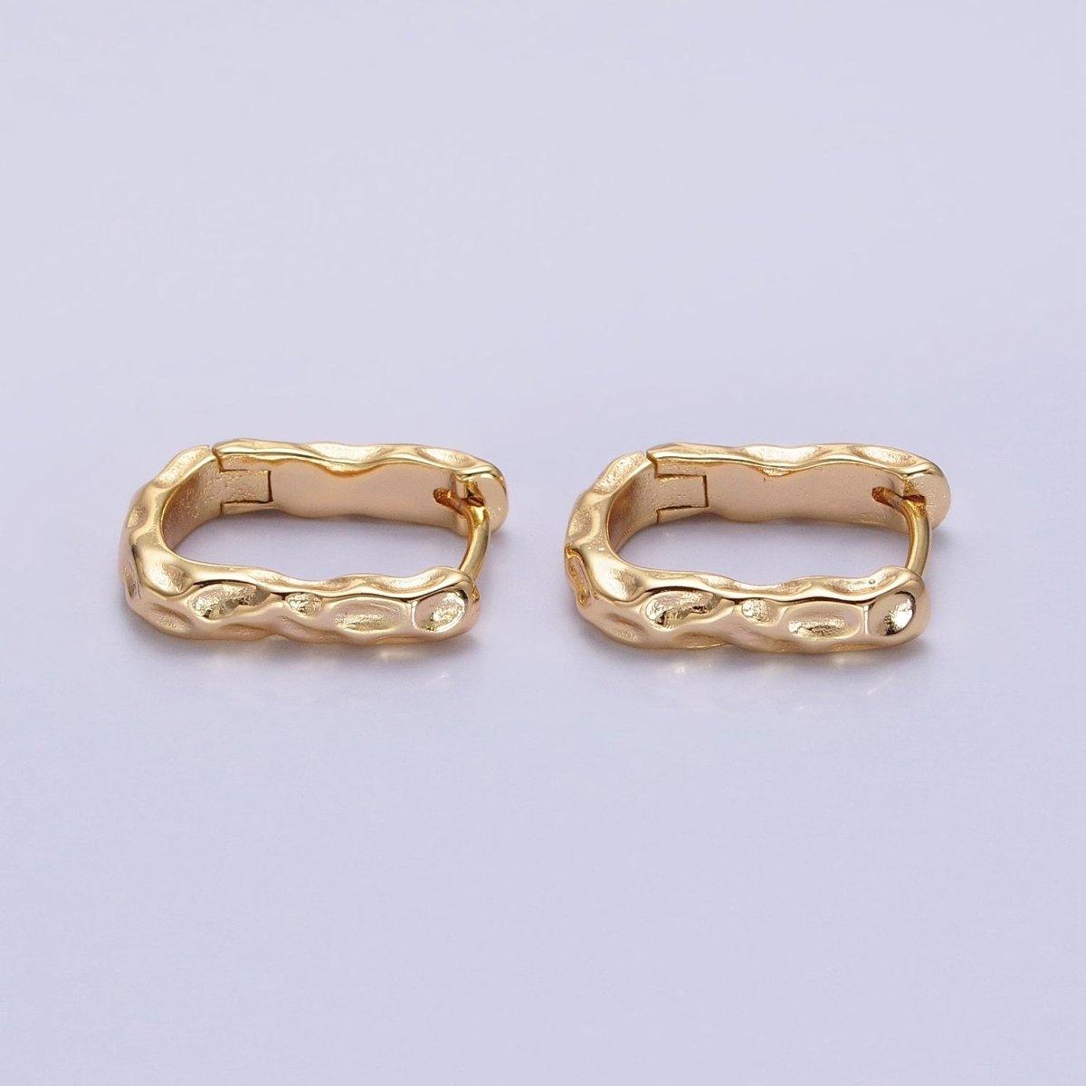 16K Gold Filled Hammered Textured Oblong Hoop Earrings in Gold & Silver | AB1553 AB1554 - DLUXCA