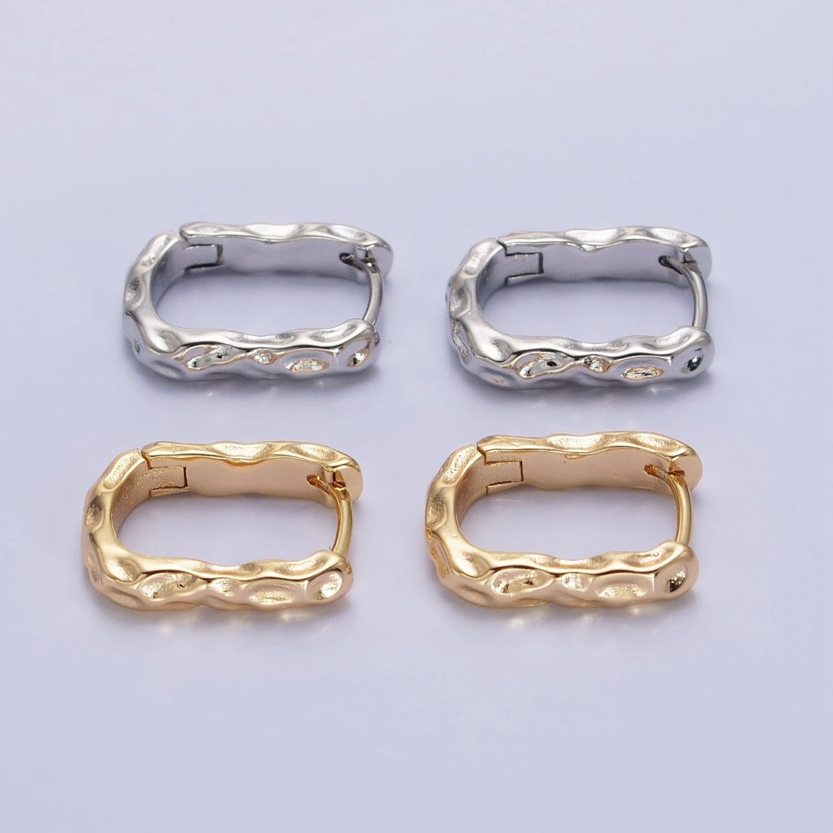 16K Gold Filled Hammered Textured Oblong Hoop Earrings in Gold & Silver | AB1553 AB1554 - DLUXCA