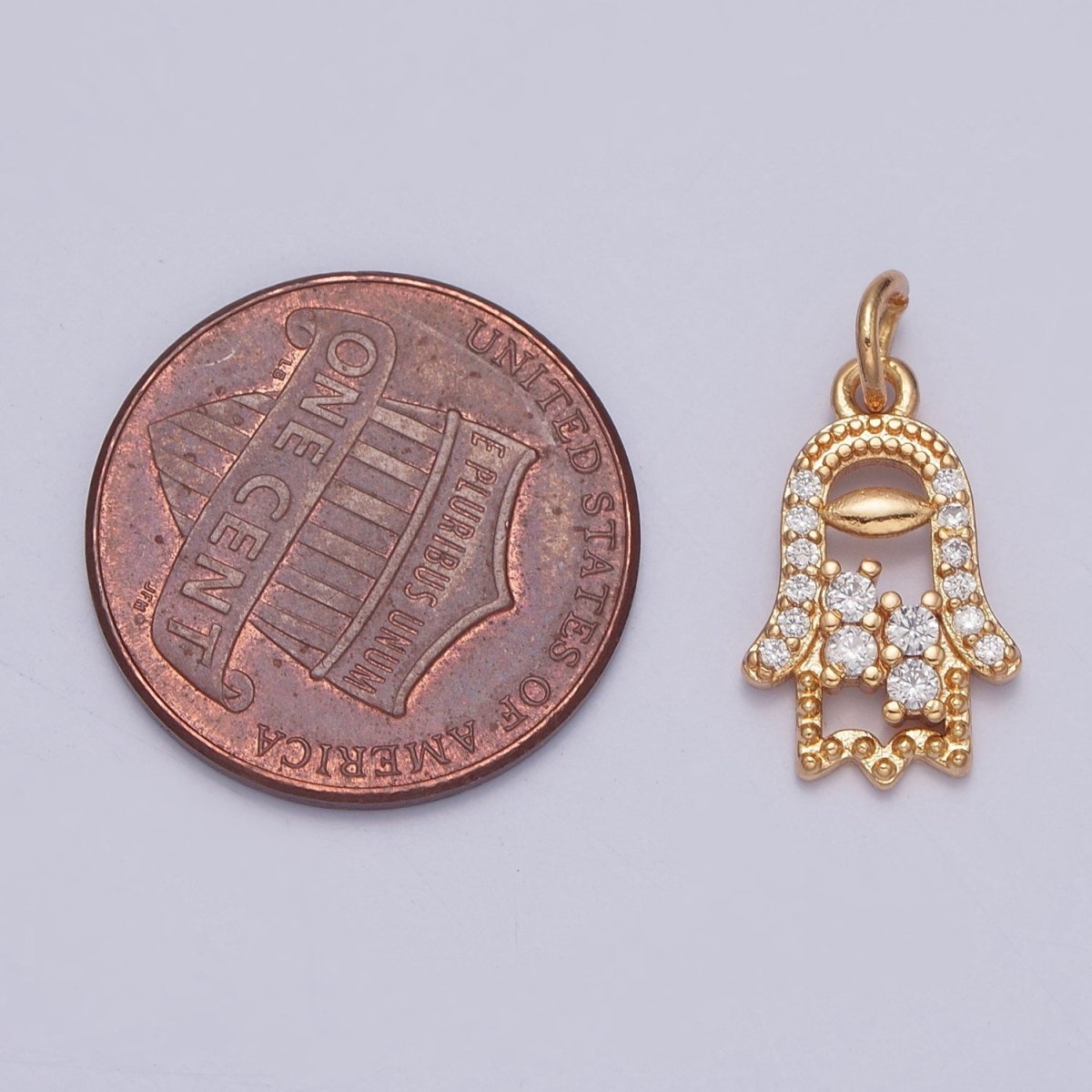 16K Gold Filled Hamsa Hand Beaded Micro Paved Cubic Zirconia Protection Charm | X-240 - DLUXCA