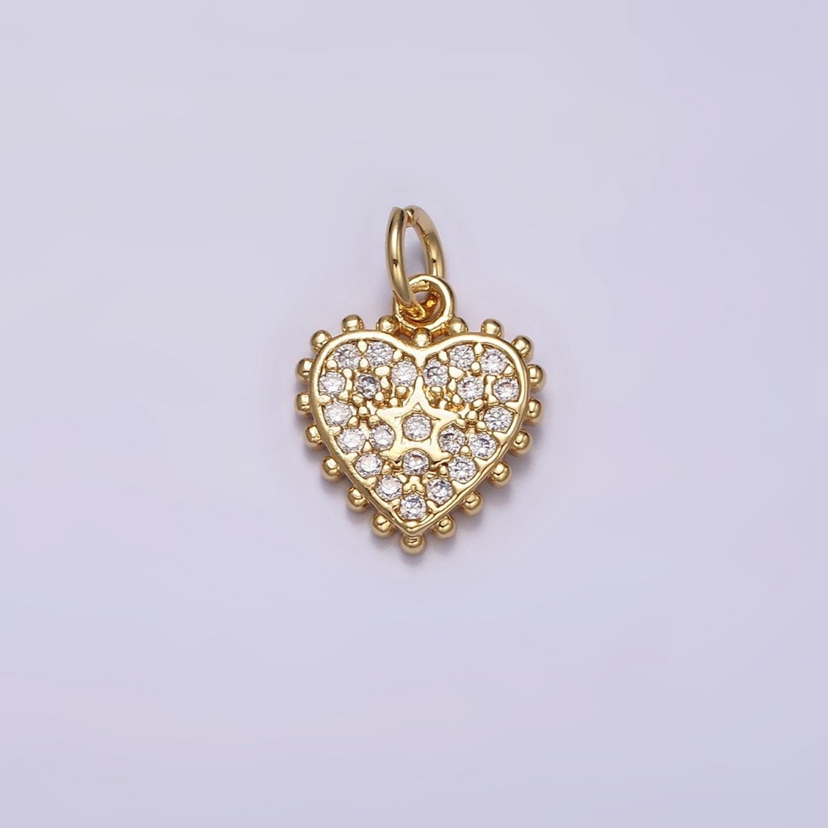 16K Gold Filled Heart Micro Paved CZ Dotted Outline Mini Charm E-429 - DLUXCA