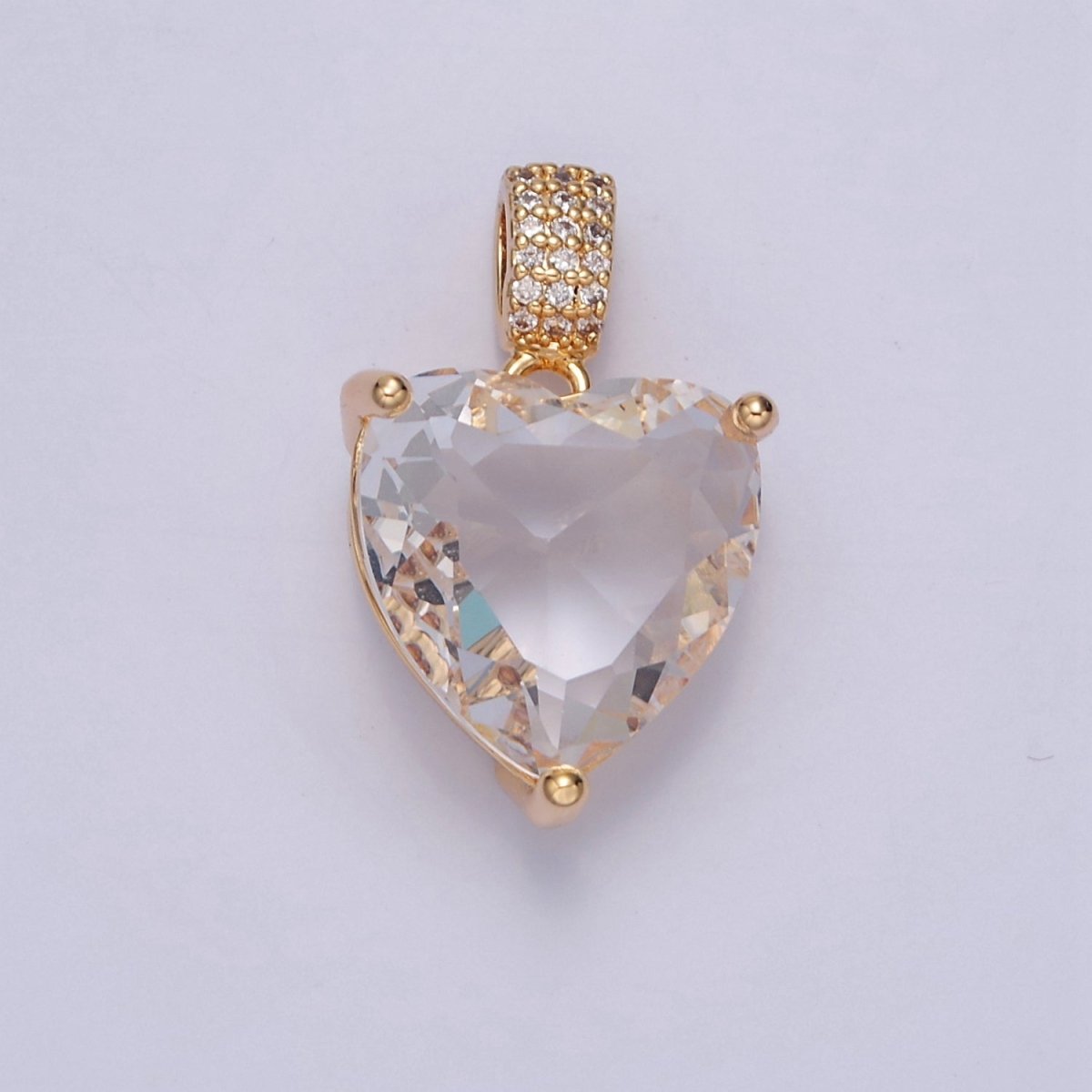 16K Gold Filled Heart Pendant, Micro Pave CZ Cubic Zirconia Love Valentine For DIY Jewelry Making I-071 - DLUXCA