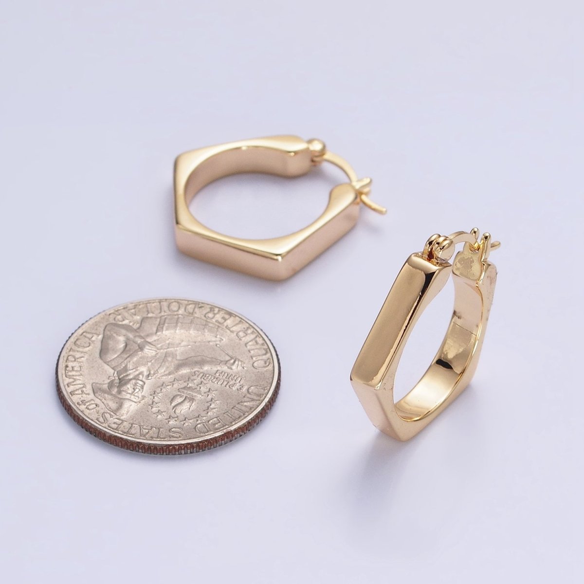 16K Gold Filled Hexagonal Geometric Latch French Lock Hoop Earrings in Gold & Silver | AB905 AB1533 - DLUXCA