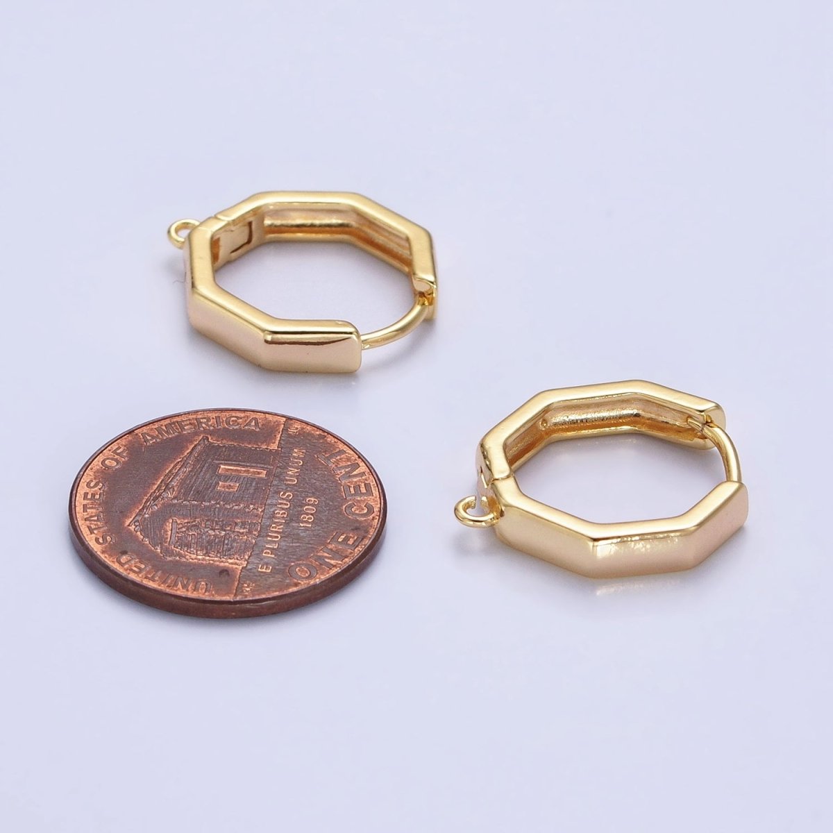 16K Gold Filled Hexagonal Huggie Open Loop Earrings Supply in Gold & Silver | Z-322 Z-323 - DLUXCA
