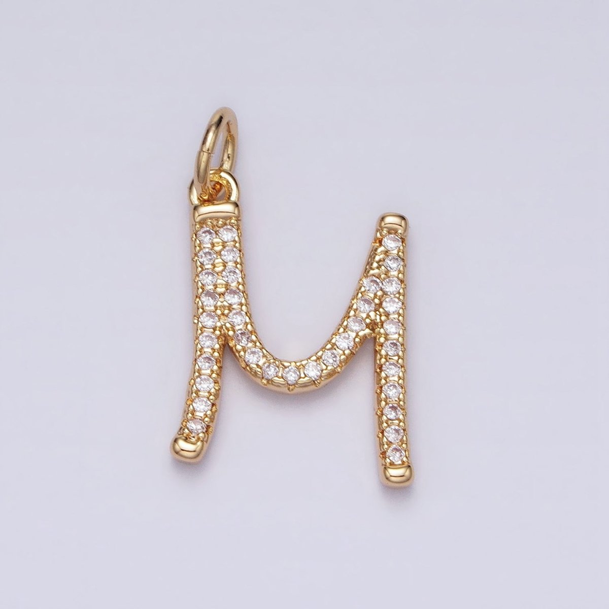 16K Gold Filled Initial Letter A-Z Curved Font Personalized Micro Paved CZ Charm | AD547 - AD572 - DLUXCA