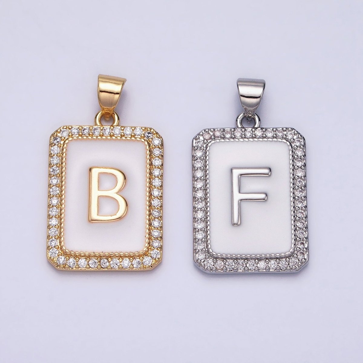 16K Gold Filled Initial Letter A-Z White Enamel Micro Paved CZ Personalized Tag Pendant | AD495 - AD520 - DLUXCA