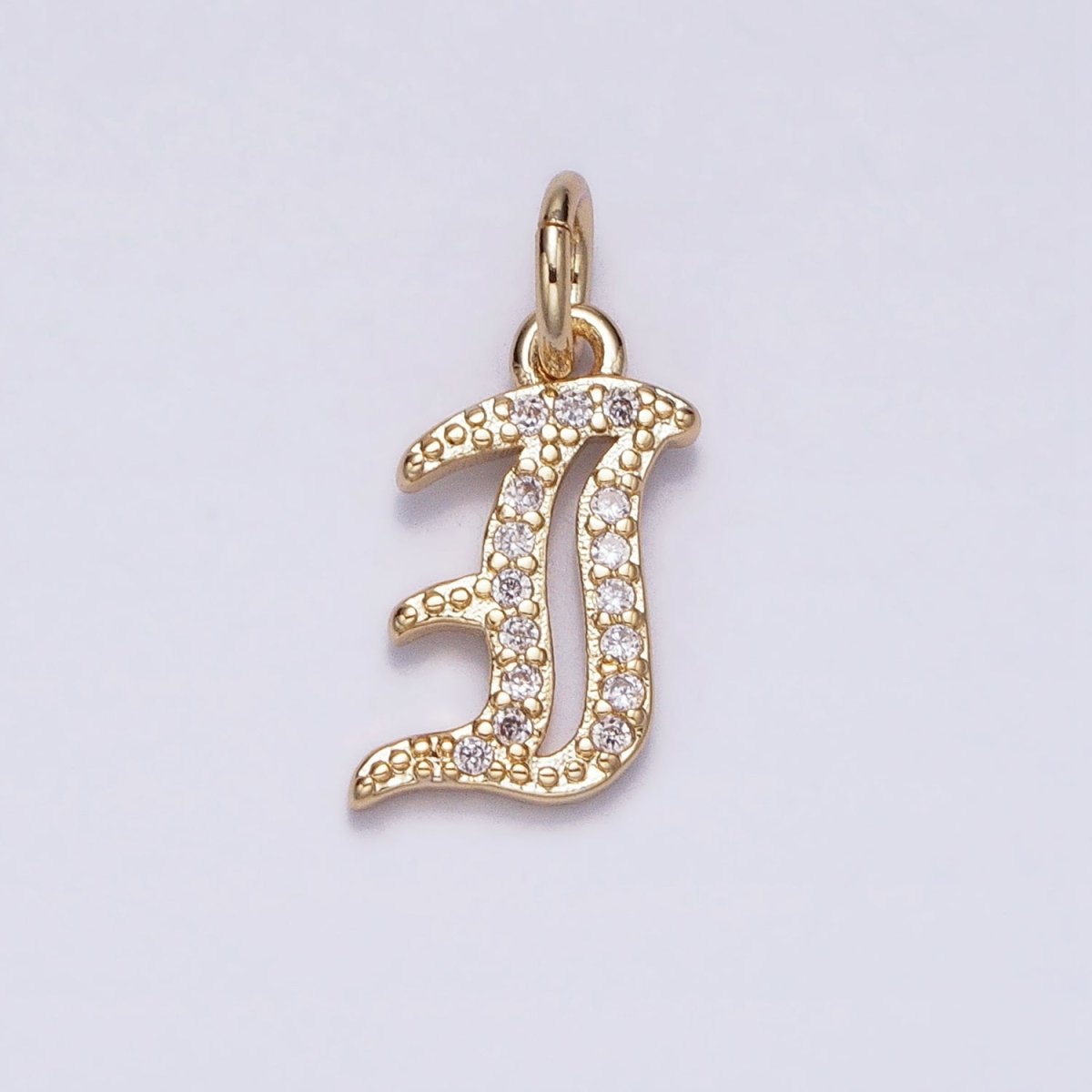 16K Gold Filled Initial Letter Old English Font Personalized Micro Paved Add-On Charm | AD305 - AD330 - DLUXCA
