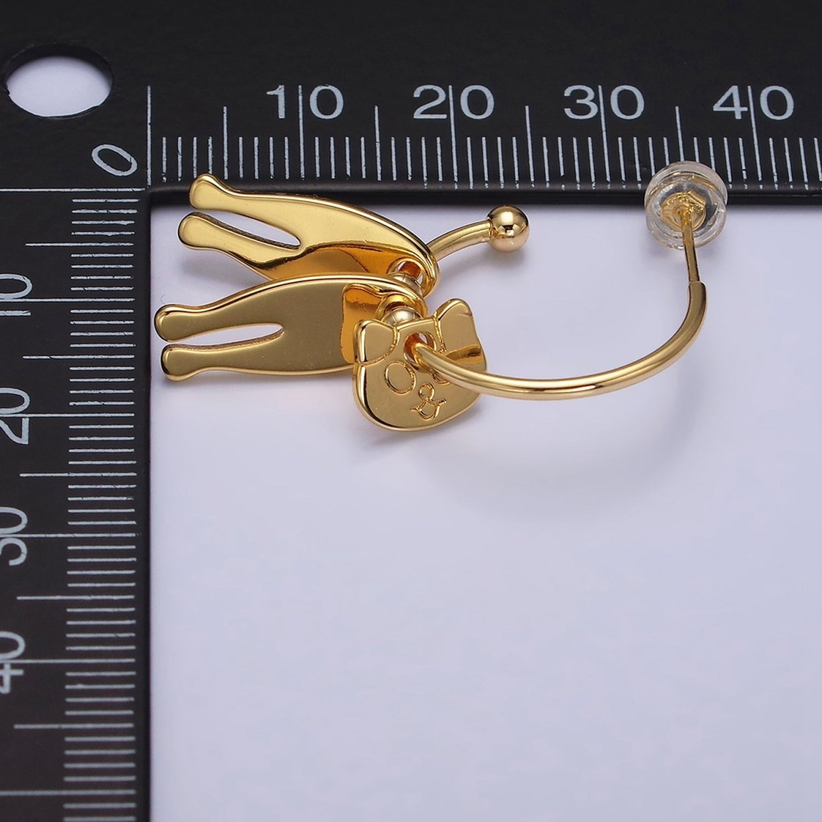 16K Gold Filled Kitty Cat Pet Triple Silhouette Dangle Drop C-Shaped Hoop Earrings in Gold & Silver | Y-781 Y-782 - DLUXCA