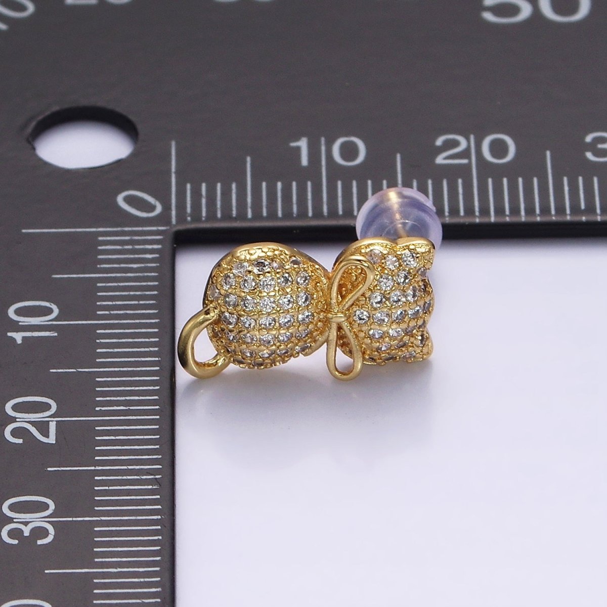 16K Gold Filled Kitty Cat Silhouette Bow Ribbon Micro Paved CZ Stud Earrings | Y-892 - DLUXCA