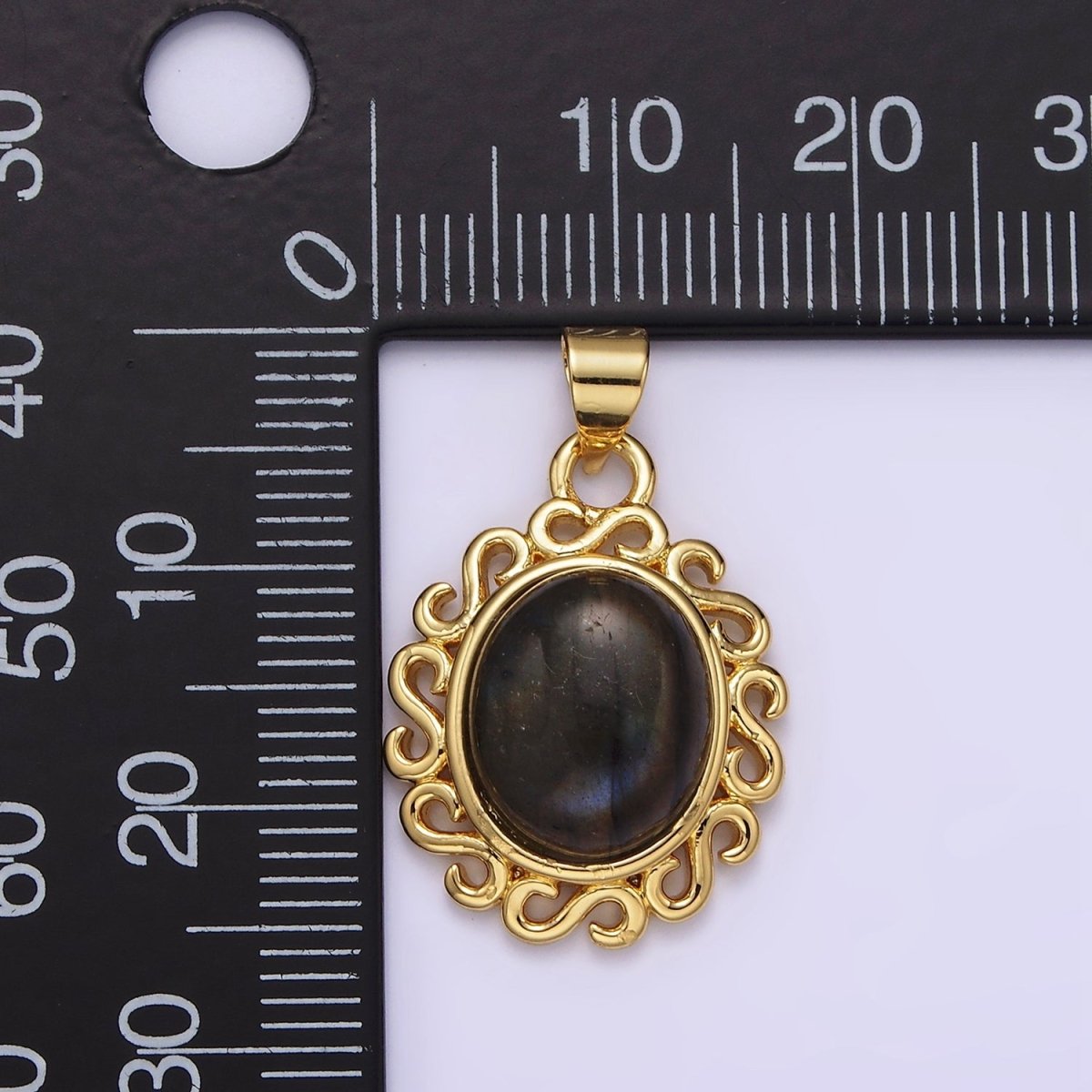 16K Gold Filled Labradorite Cabochon S Outline Artisan Pendant | N1781 - DLUXCA