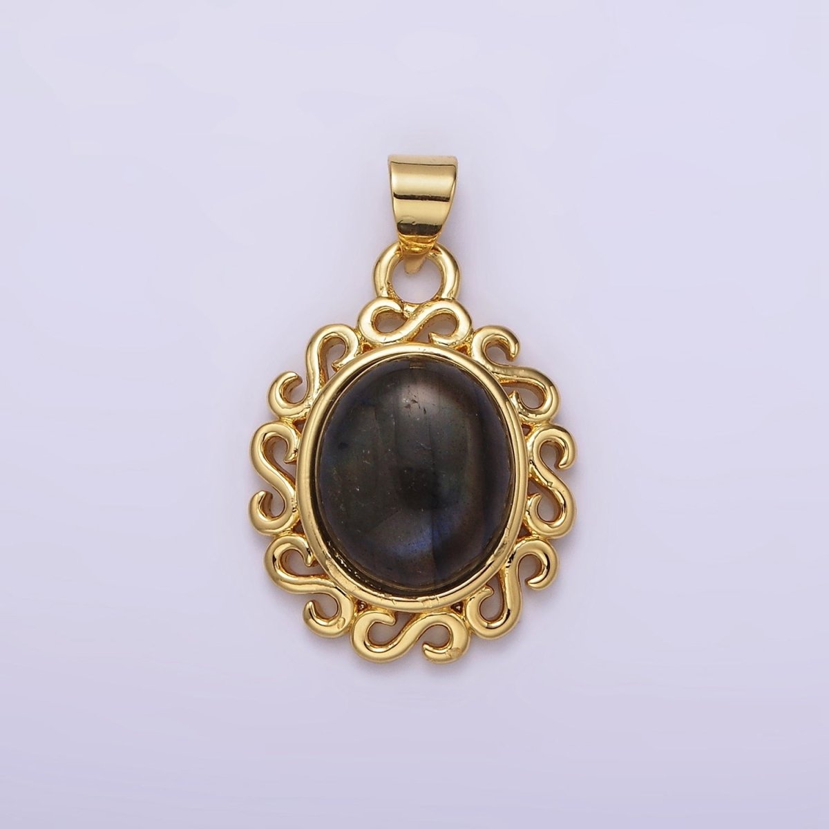 16K Gold Filled Labradorite Cabochon S Outline Artisan Pendant | N1781 - DLUXCA