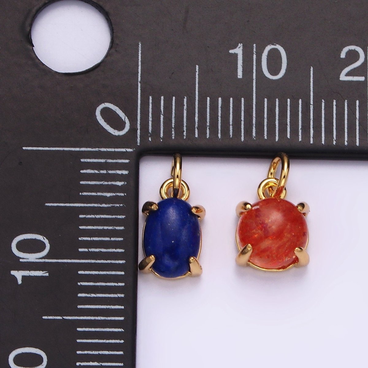 16K Gold Filled Lapis Lazuli, Citrine Gemstone Oval, Round Claw Frame Charm | AC853 - AC855 - DLUXCA