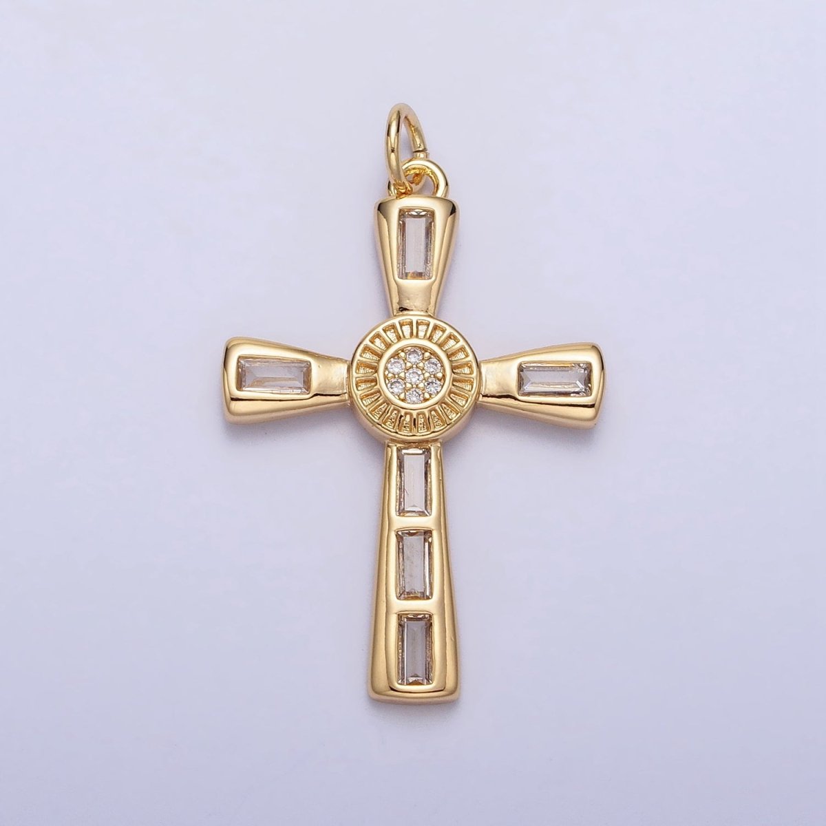 16K Gold Filled Latin Cross Clear Baguette CZ Religious Charm in Gold & Silver | AC230 AC231 - DLUXCA