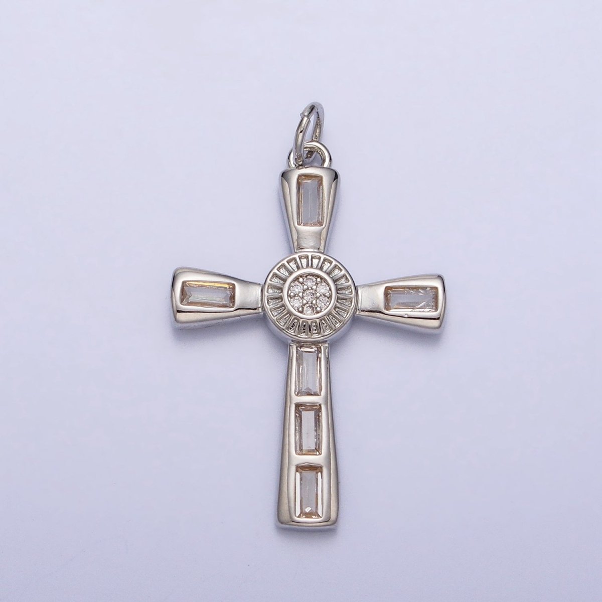 16K Gold Filled Latin Cross Clear Baguette CZ Religious Charm in Gold & Silver | AC230 AC231 - DLUXCA