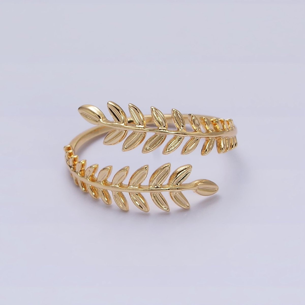16K Gold Filled Leaf Palm Olive Paddy Wheat Open Ring in Gold & Silver | O-1625 O-1626 - DLUXCA