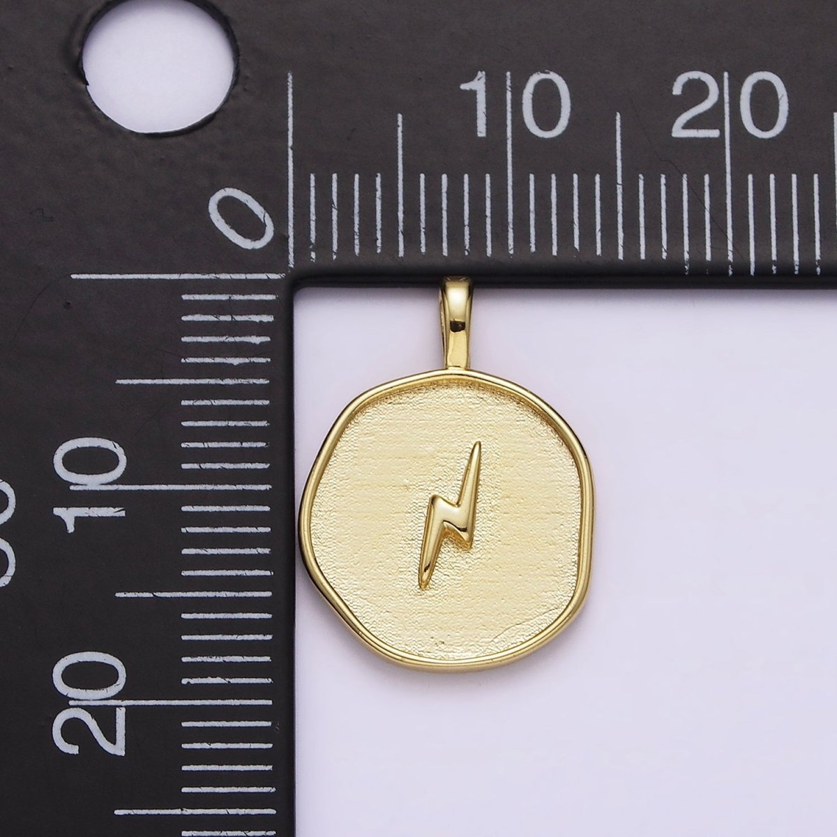 16K Gold Filled Lightning Bolt Weather Round Stamped Pendant | AA629 - DLUXCA