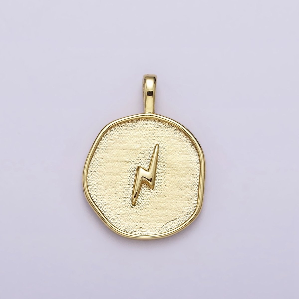 16K Gold Filled Lightning Bolt Weather Round Stamped Pendant | AA629 - DLUXCA