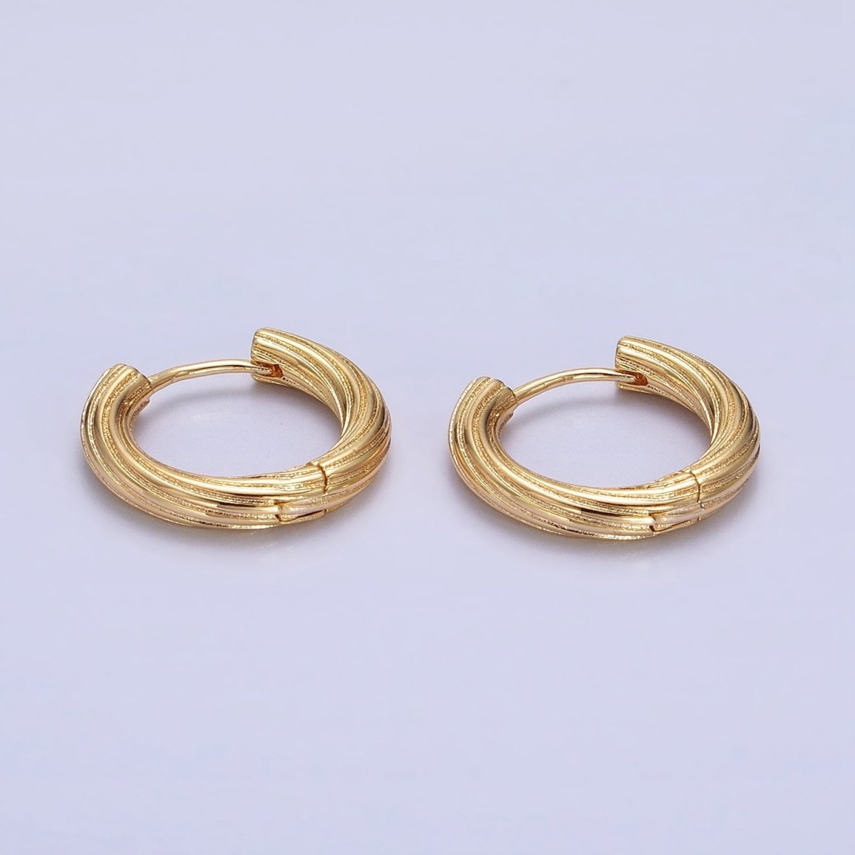 16K Gold Filled Line-Textured Twisted 17mm Endless Hoop Earrings | AD1293 - DLUXCA