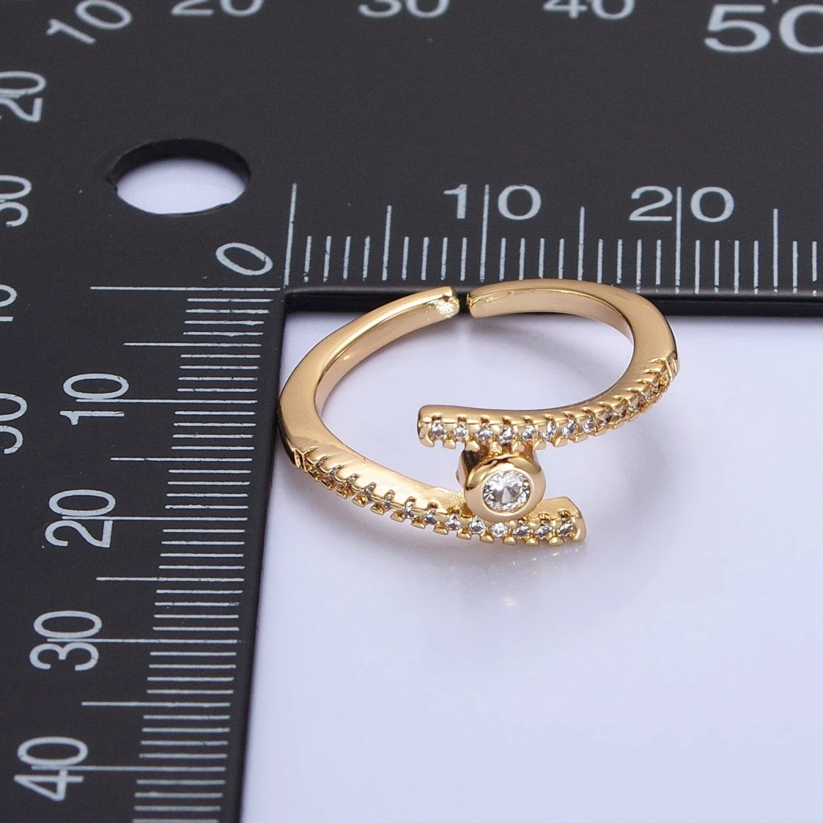 16K Gold Filled Linear Double Micro Paved Band Adjustable Ring in Gold & Silver | O-1916 O-1917 - DLUXCA