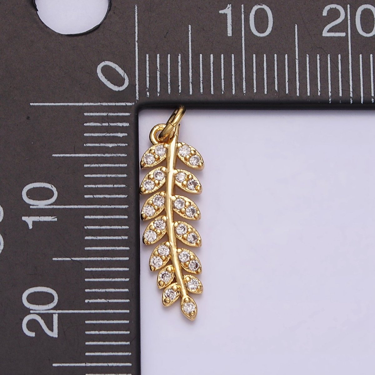 16K Gold Filled Long Leaf Palm Olive Micro Paved CZ Charm in Gold & Silver | AC1079 AC1080 - DLUXCA