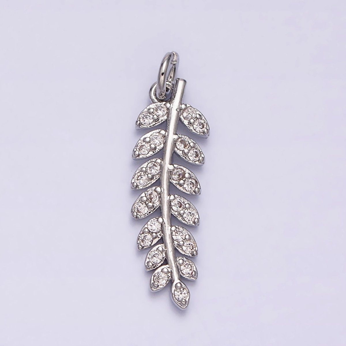 16K Gold Filled Long Leaf Palm Olive Micro Paved CZ Charm in Gold & Silver | AC1079 AC1080 - DLUXCA