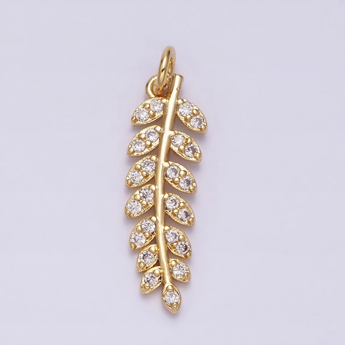 16K Gold Filled Long Leaf Palm Olive Micro Paved CZ Charm in Gold & Silver | AC1079 AC1080 - DLUXCA