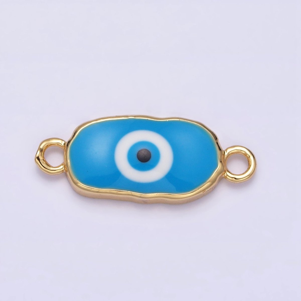 16K Gold Filled Long Oval Blue Enamel Evil Eye Link Connector for Bracelet Necklace Charm Connector AA1027 - AA1033 - DLUXCA