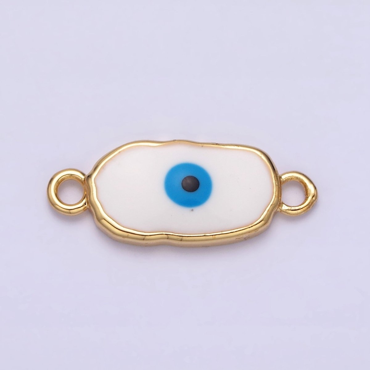 16K Gold Filled Long Oval Blue Enamel Evil Eye Link Connector for Bracelet Necklace Charm Connector AA1027 - AA1033 - DLUXCA